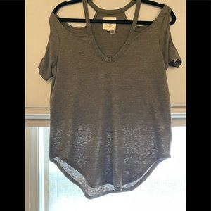 Khaki strappy cold shoulder tee